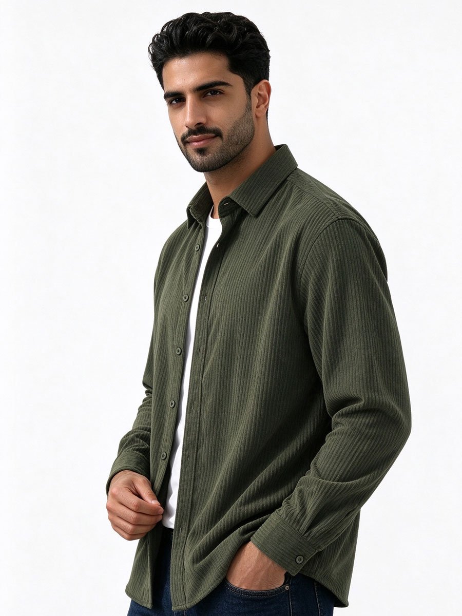 Green Texture Long Sleeves Regular Shirt