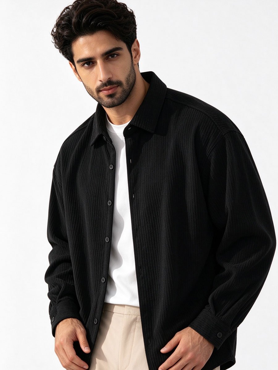 Black Texture Oversized Shirt
