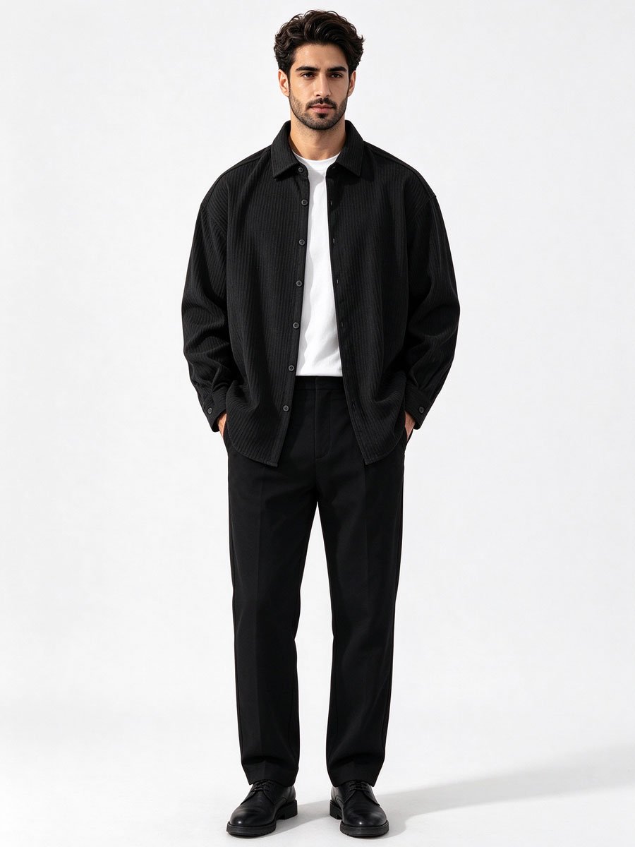Black Texture Oversized Shirt