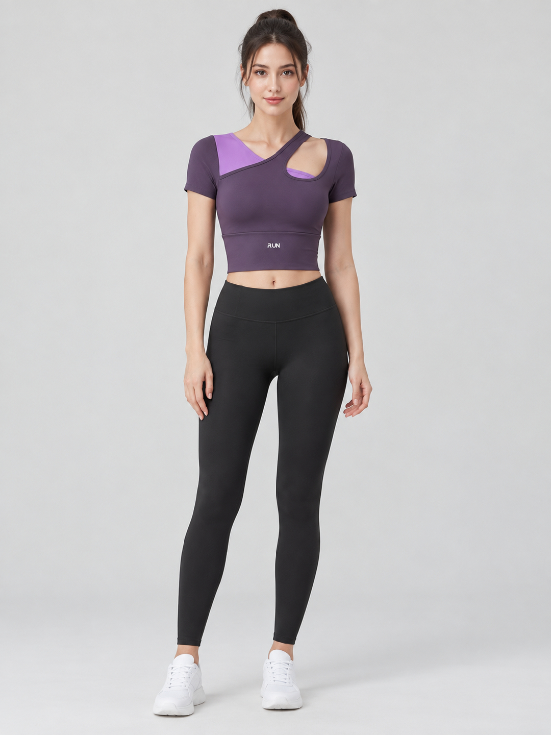 Purple Color Block Asymmetric Neck Top