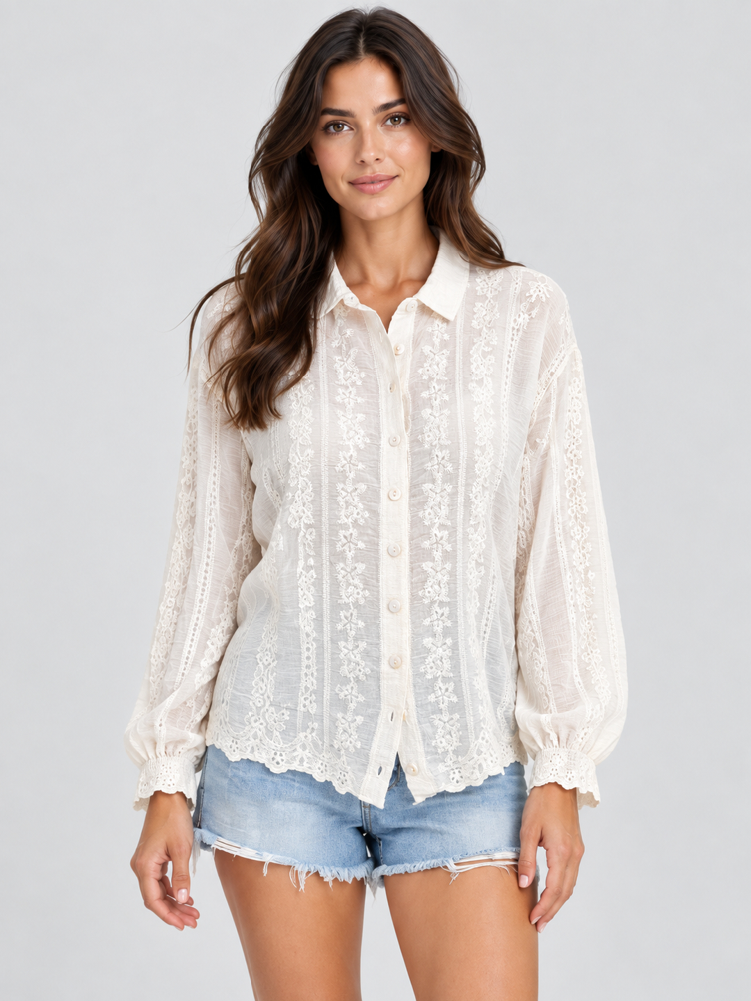 Off-White Long Sleeve Embroidered Shirt