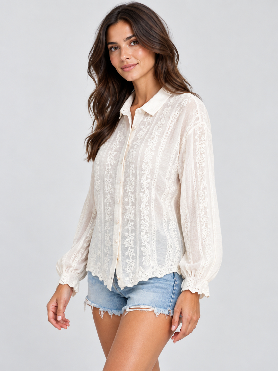 Off-White Long Sleeve Embroidered Shirt