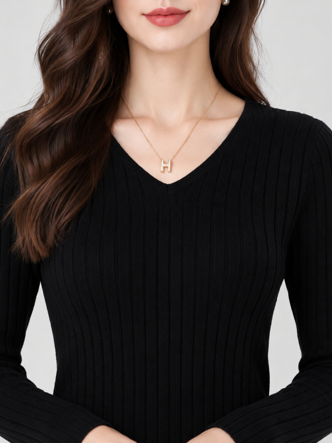 Black Solid V Neck Top