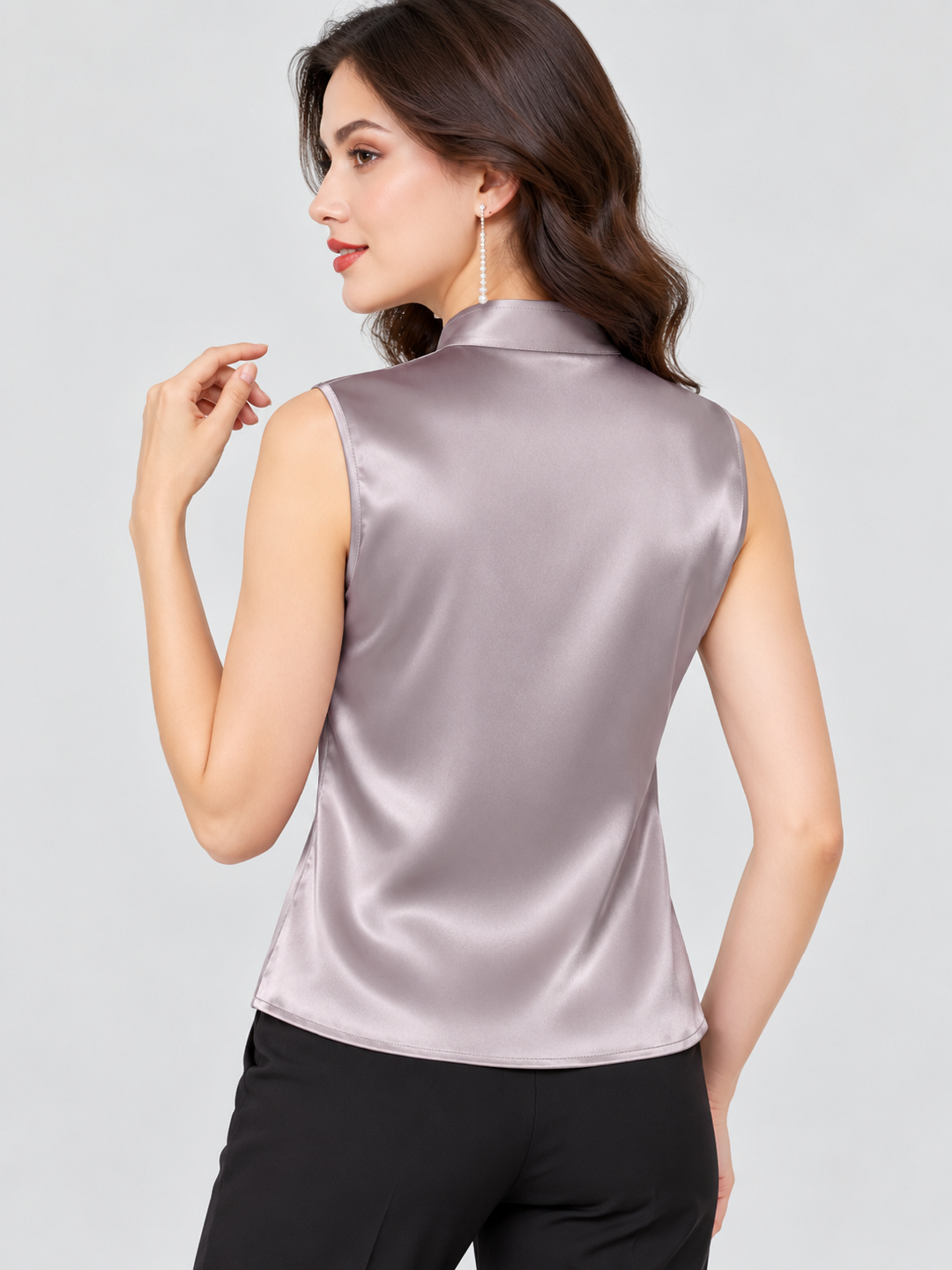 Grey Solid Keyhole Neck Blouse