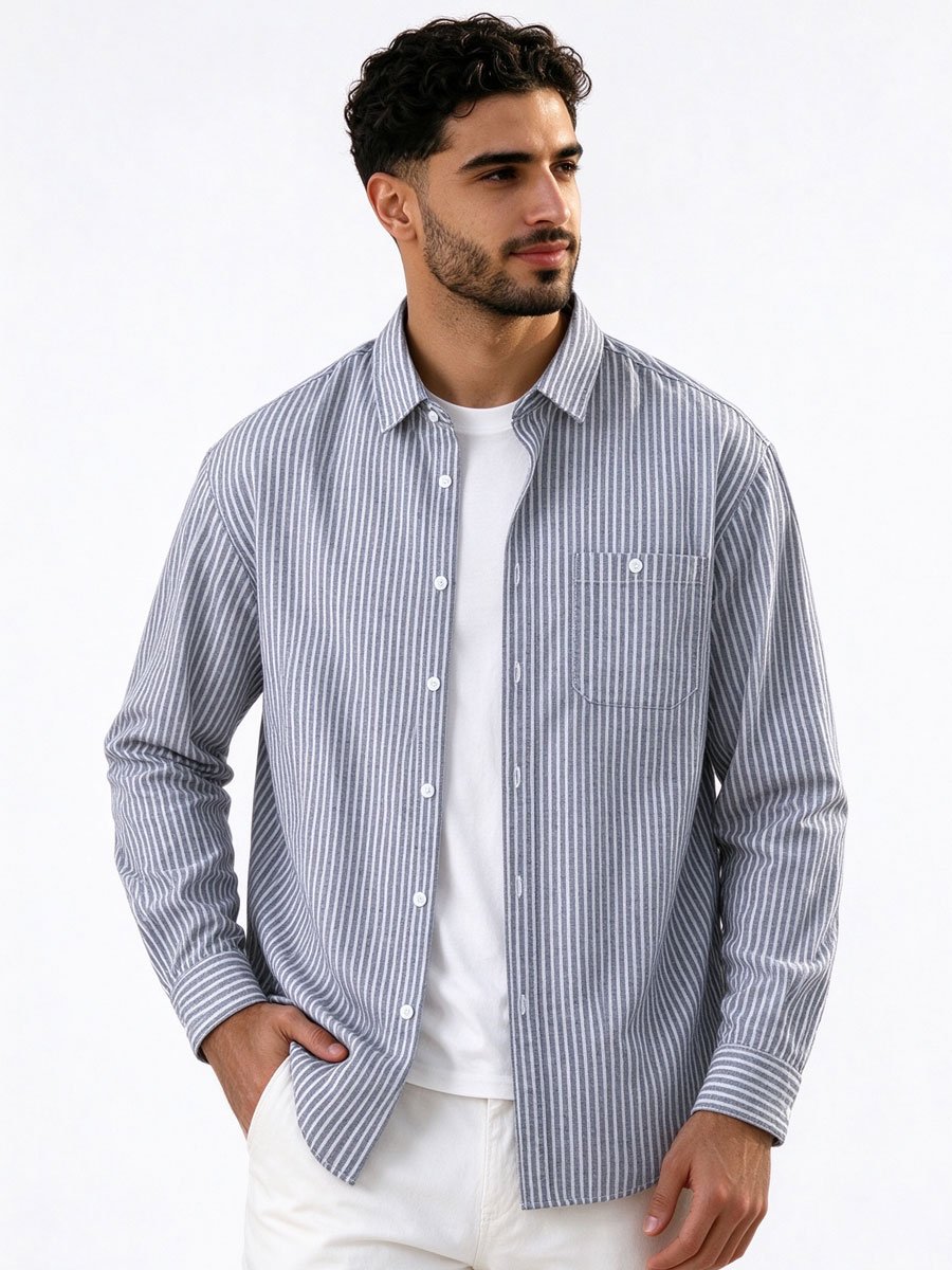 Grey Striped Long Sleeves Regular Shirt