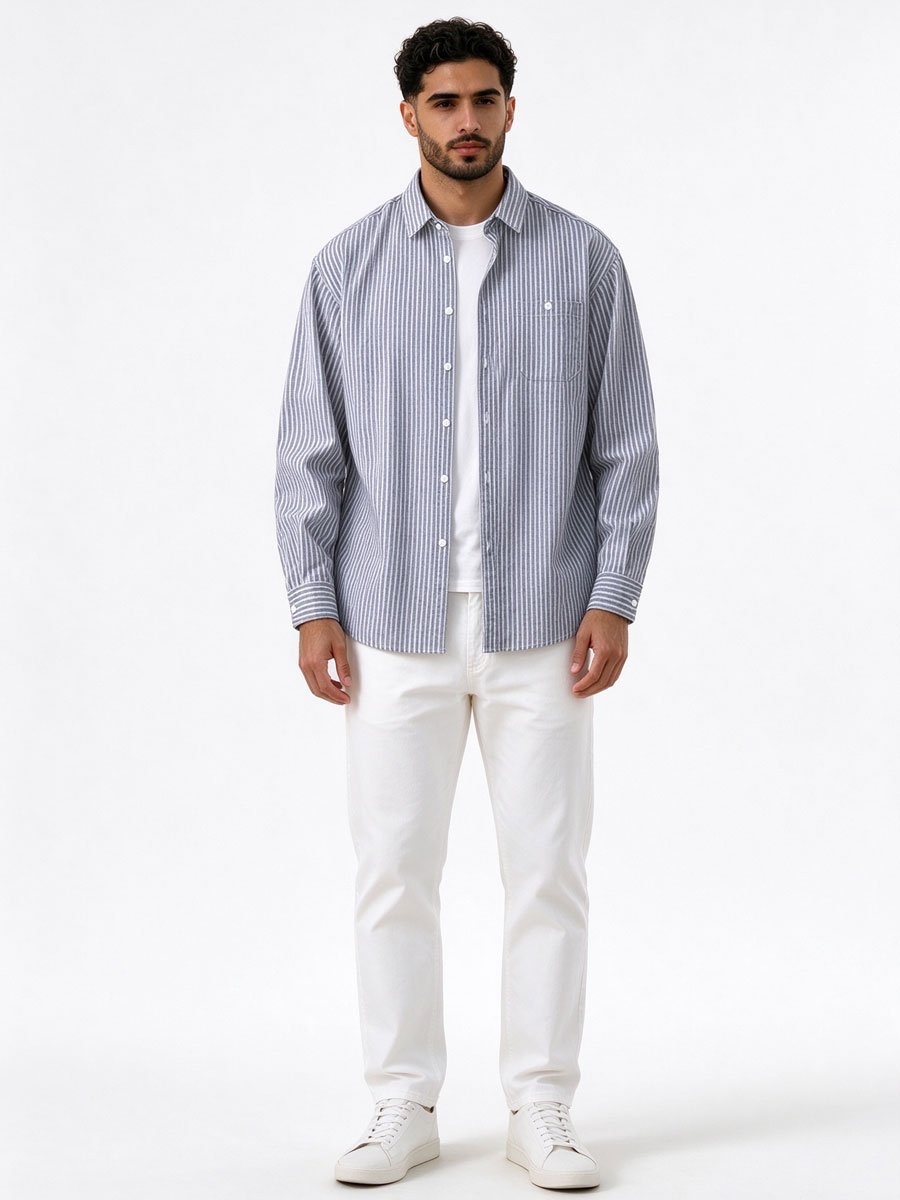 Grey Striped Long Sleeves Regular Shirt