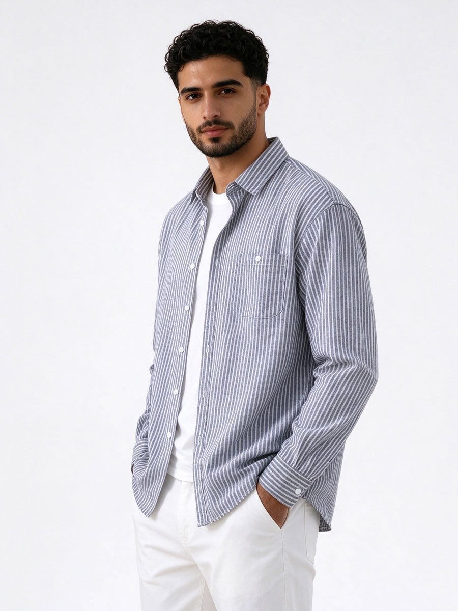 Grey Striped Long Sleeves Regular Shirt