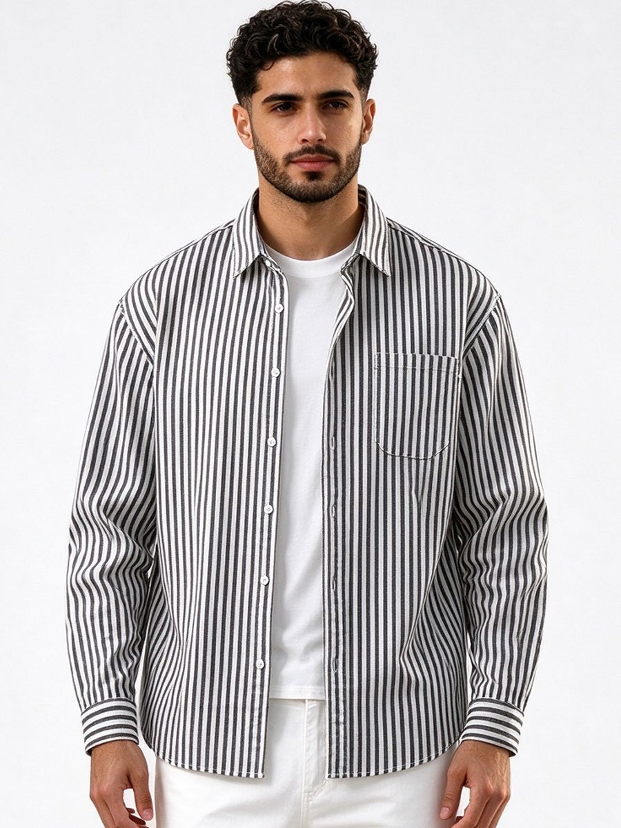 Black Striped Long Sleeves Oversized Shirt