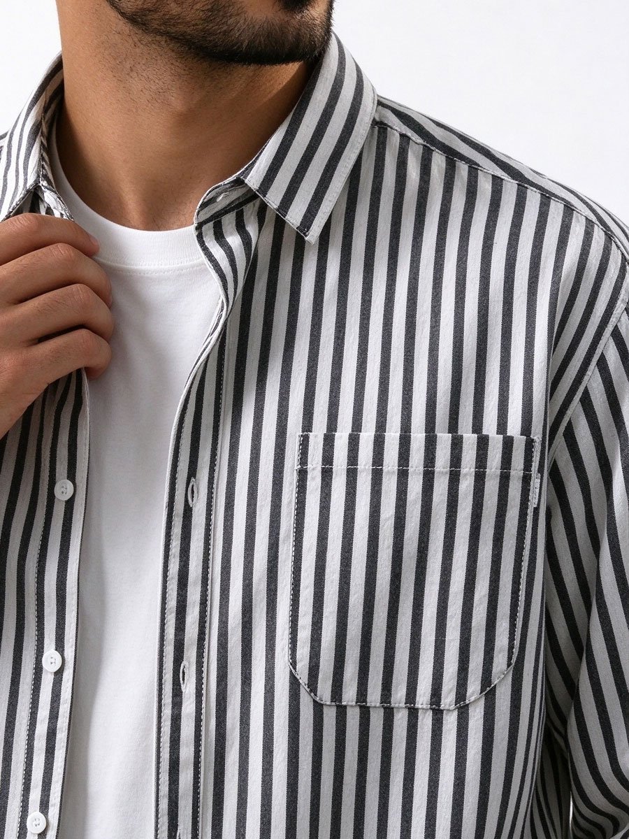 Black Striped Long Sleeves Oversized Shirt