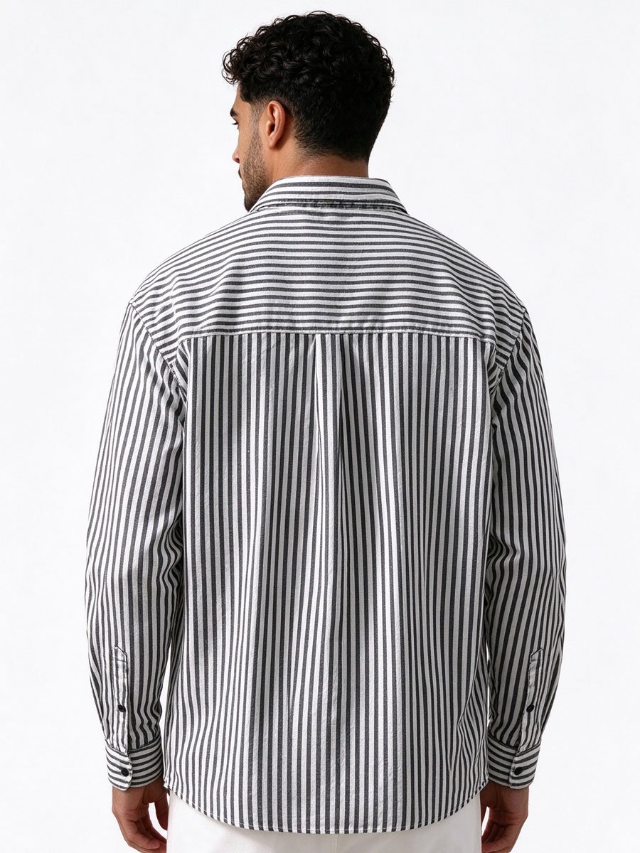 Black Striped Long Sleeves Oversized Shirt