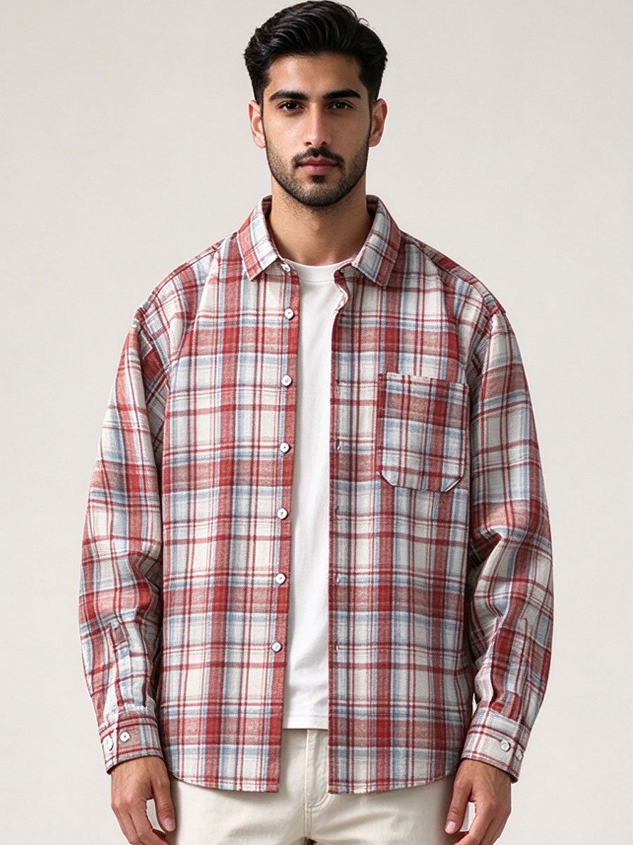 Red Checked Long Sleeves Regular Shirt