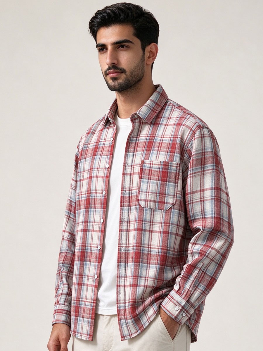 Red Checked Long Sleeves Regular Shirt