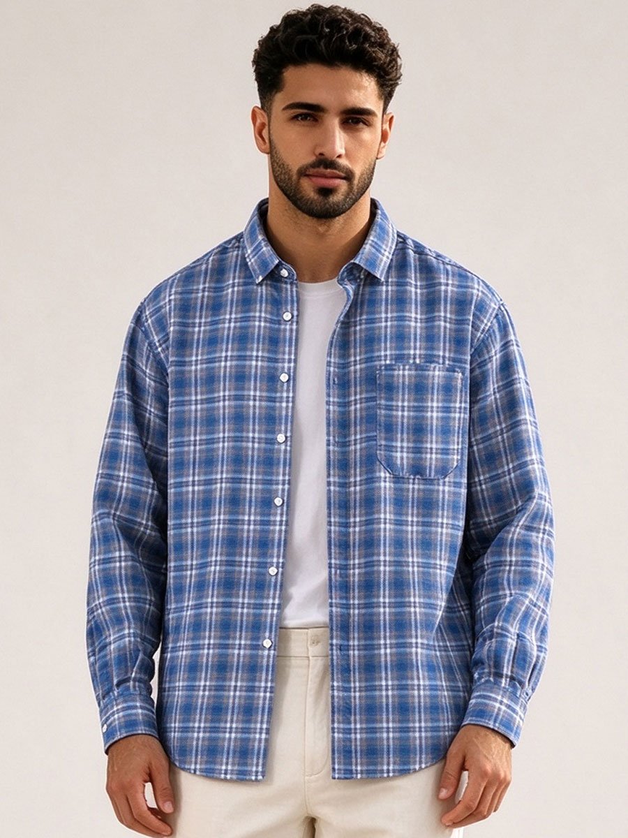Blue Checked Long Sleeves Regular Shirt