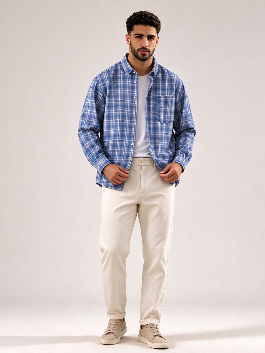 Blue Checked Long Sleeves Regular Shirt