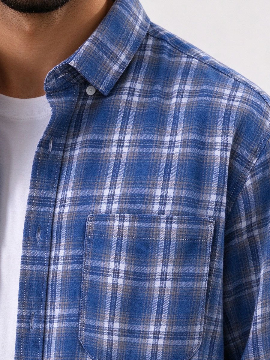 Blue Checked Long Sleeves Regular Shirt