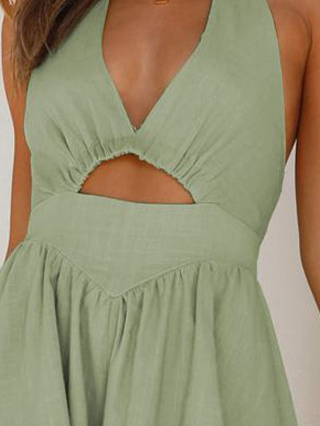 Green Solid Halter Neck Fit and Flare Mini Dress