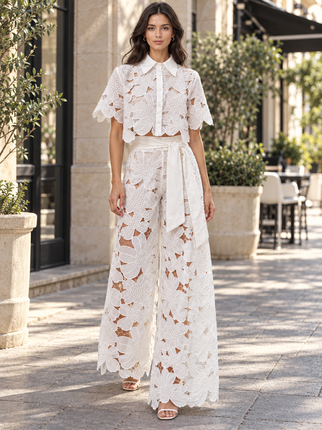 Off White Embroidered Shirt and Trousers Co-Ords