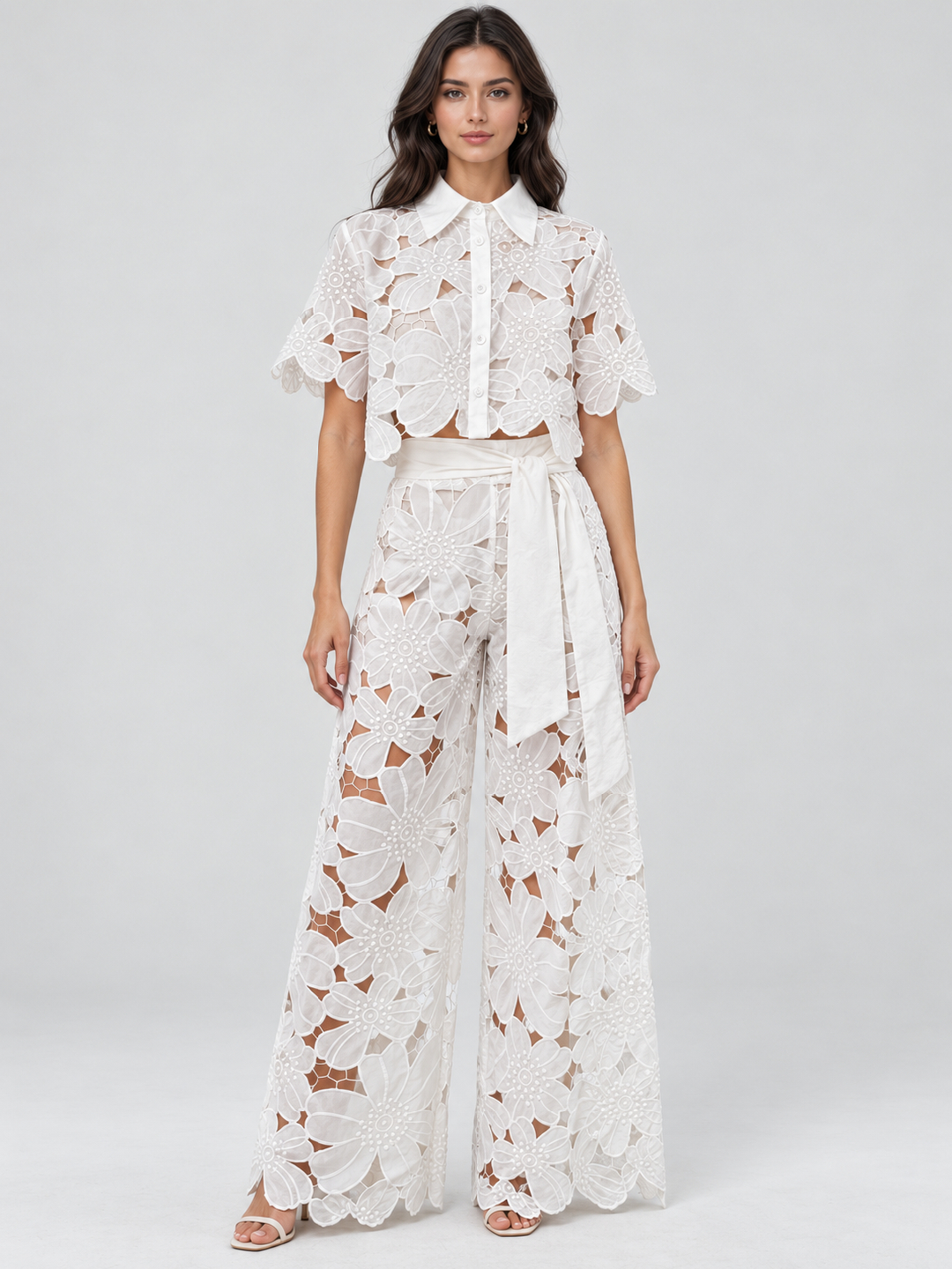 Off White Embroidered Shirt and Trousers Co-Ords