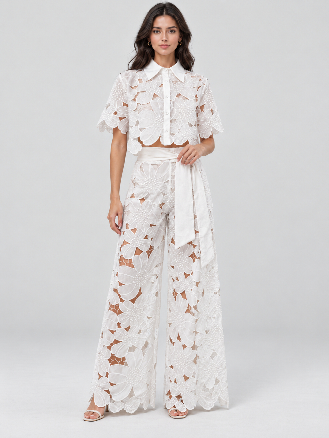 Off White Embroidered Shirt and Trousers Co-Ords