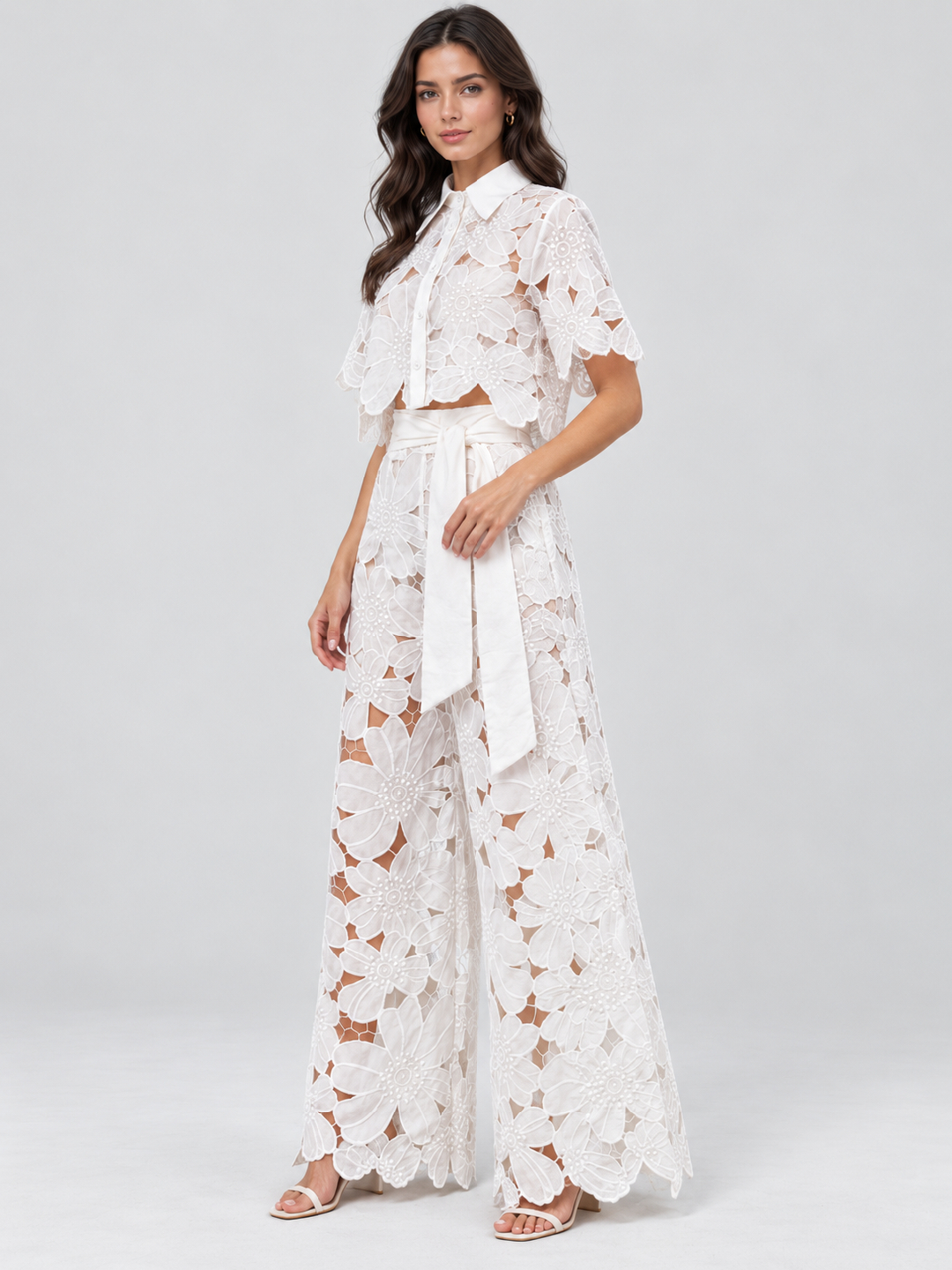 Off White Embroidered Shirt and Trousers Co-Ords