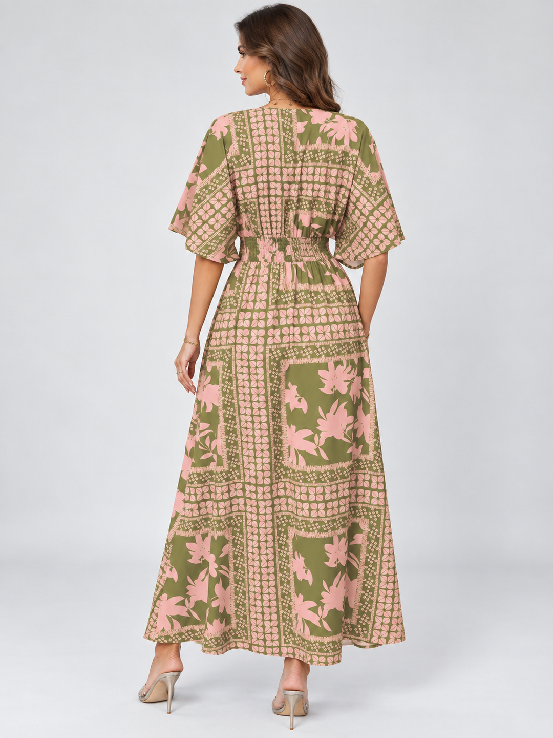Multi Printed V Neck A-Line Ankle length Dress