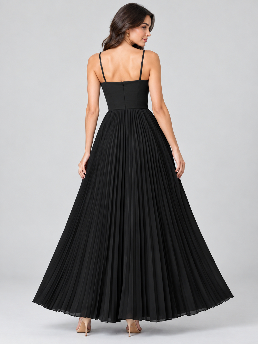 Black Solid Sweetheart Neck Fit and Flare Maxi Dress