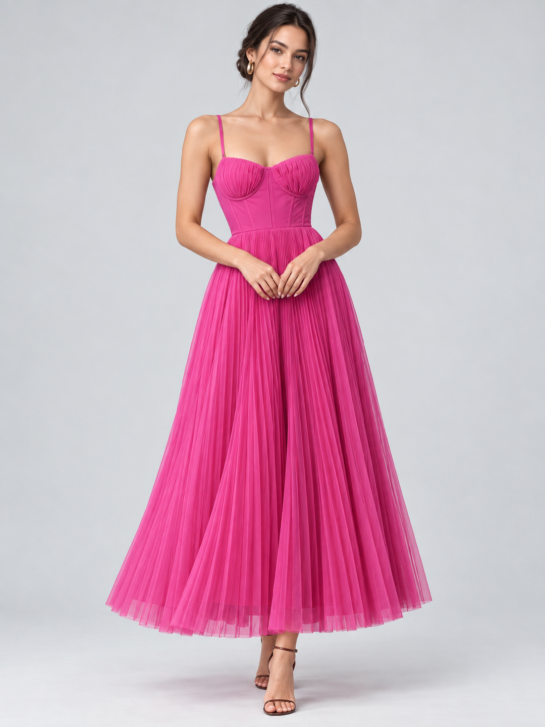 Magenta Solid Sweetheart Neck Fit and Flare Ankle length Dress
