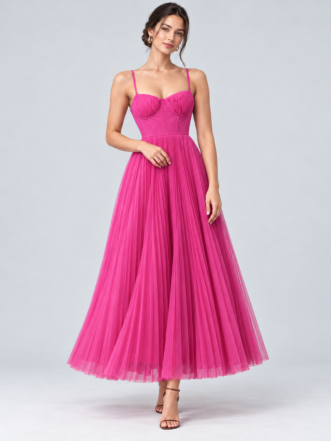 Magenta Solid Sweetheart Neck Fit and Flare Ankle length Dress