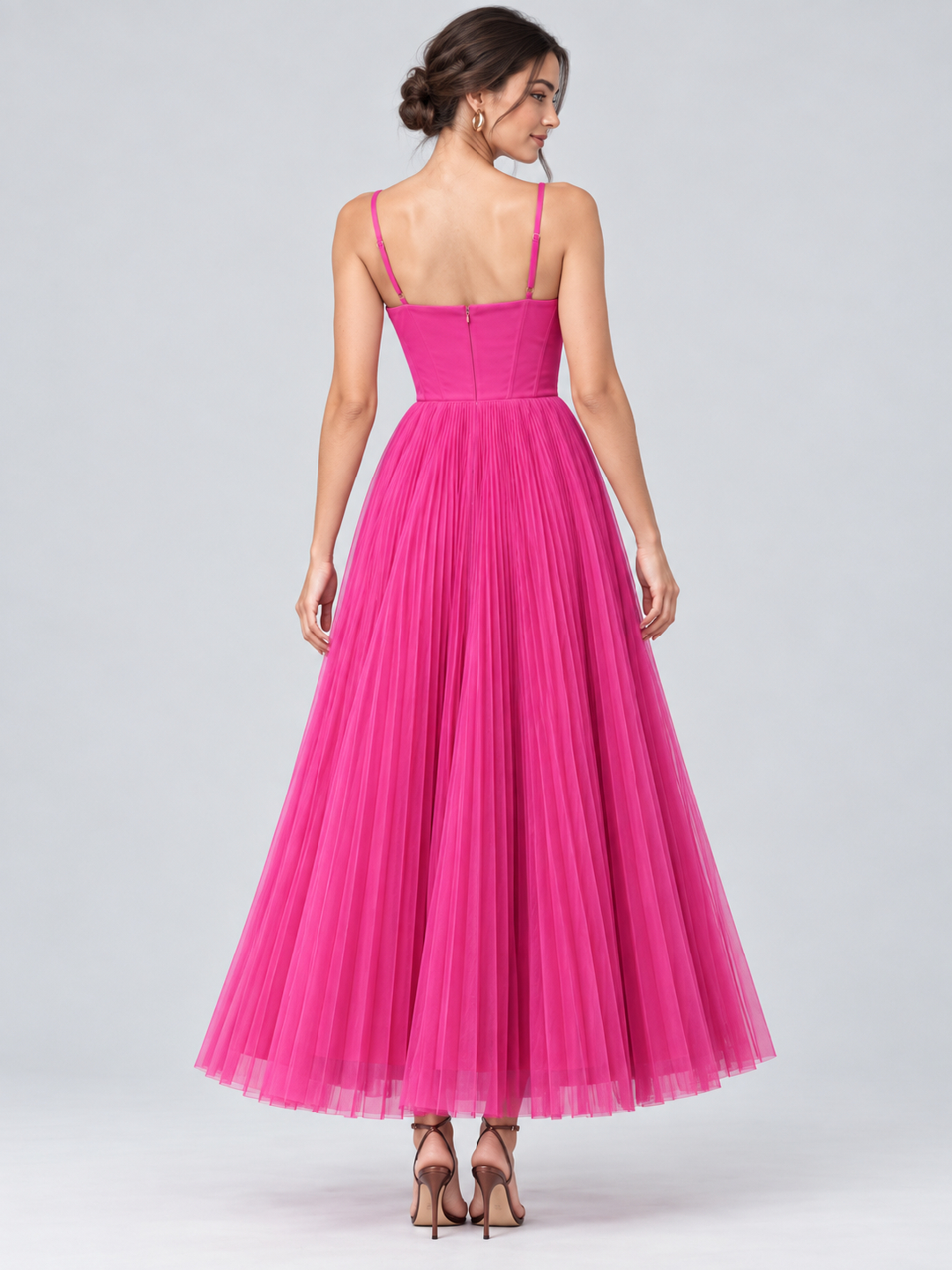 Magenta Solid Sweetheart Neck Fit and Flare Ankle length Dress