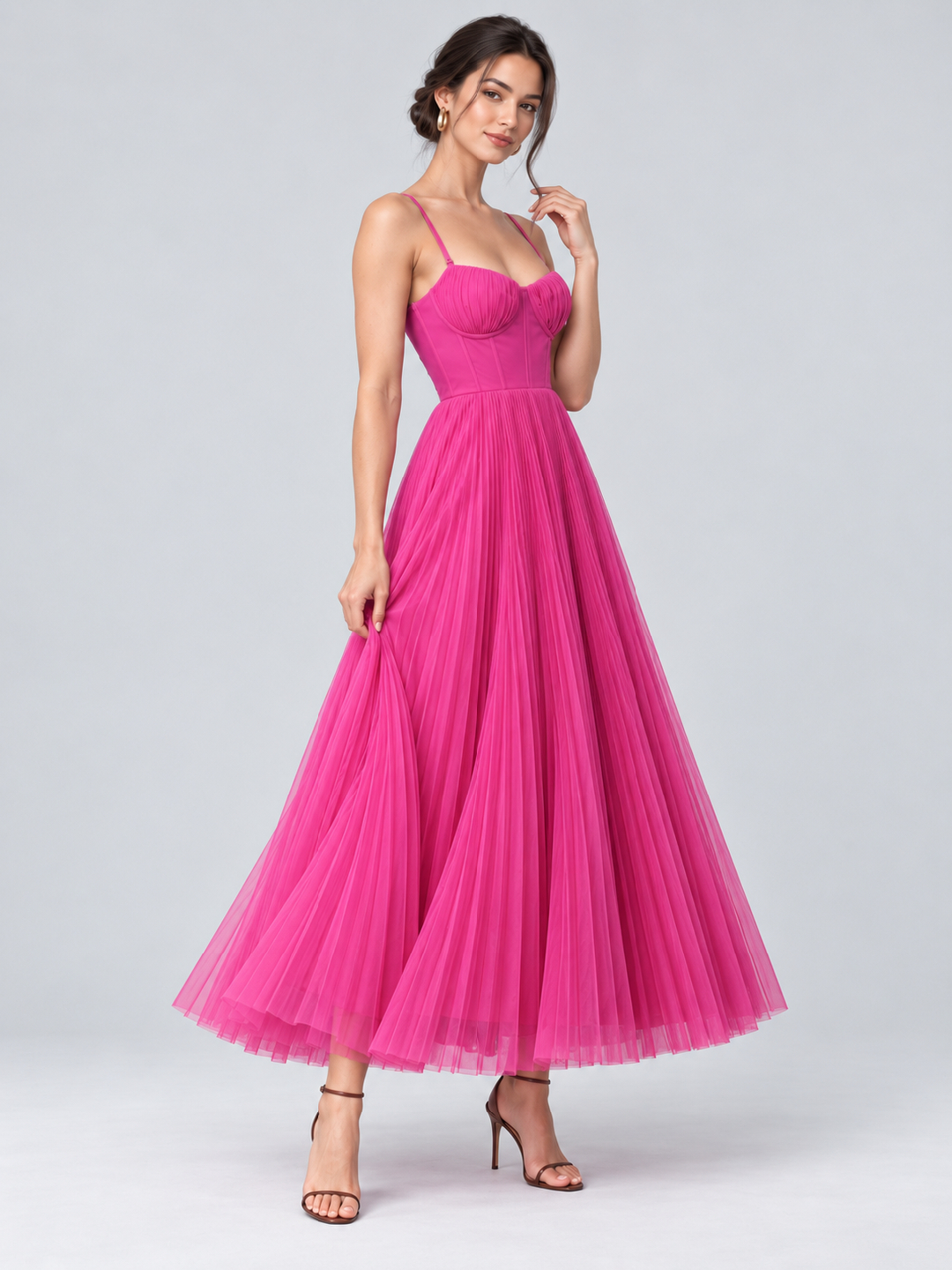 Magenta Solid Sweetheart Neck Fit and Flare Ankle length Dress