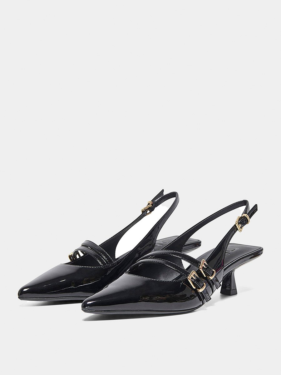 Black Plain Buckle Slingback