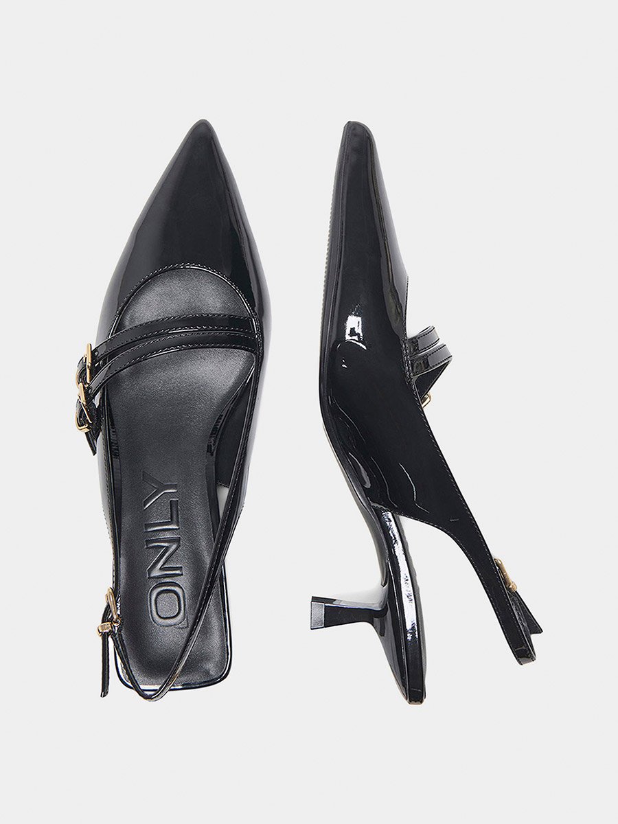 Black Plain Buckle Slingback