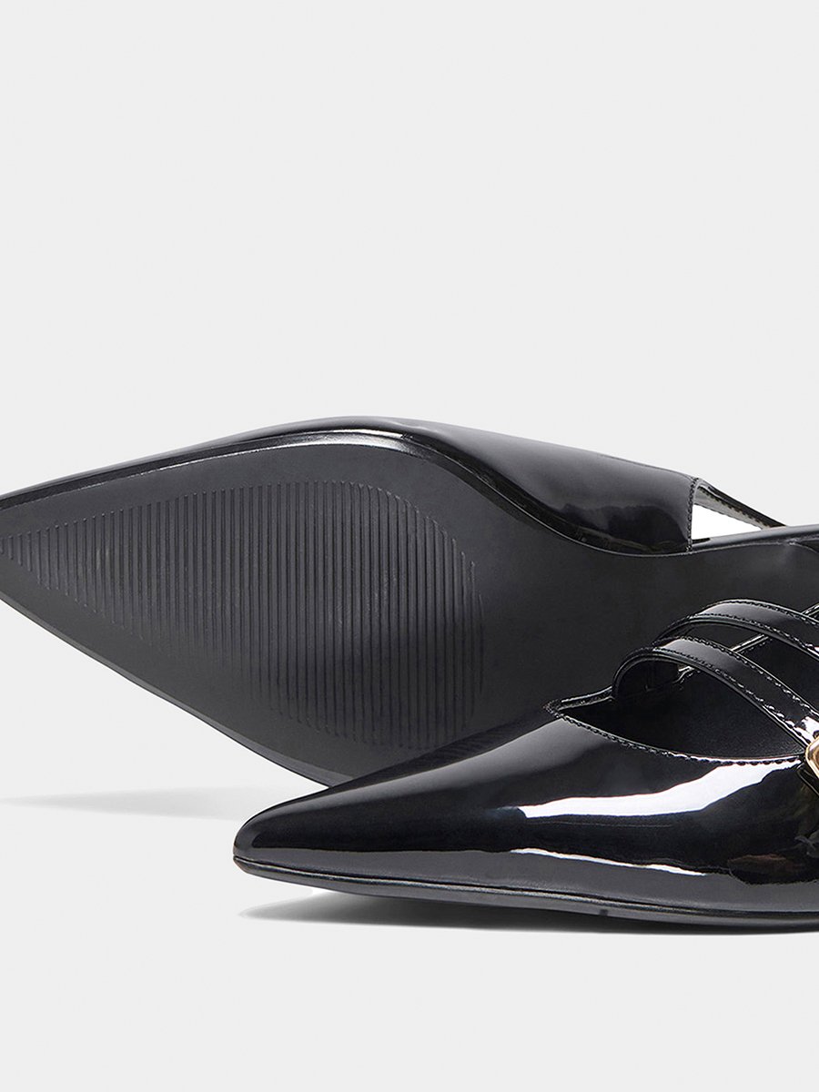 Black Plain Buckle Slingback