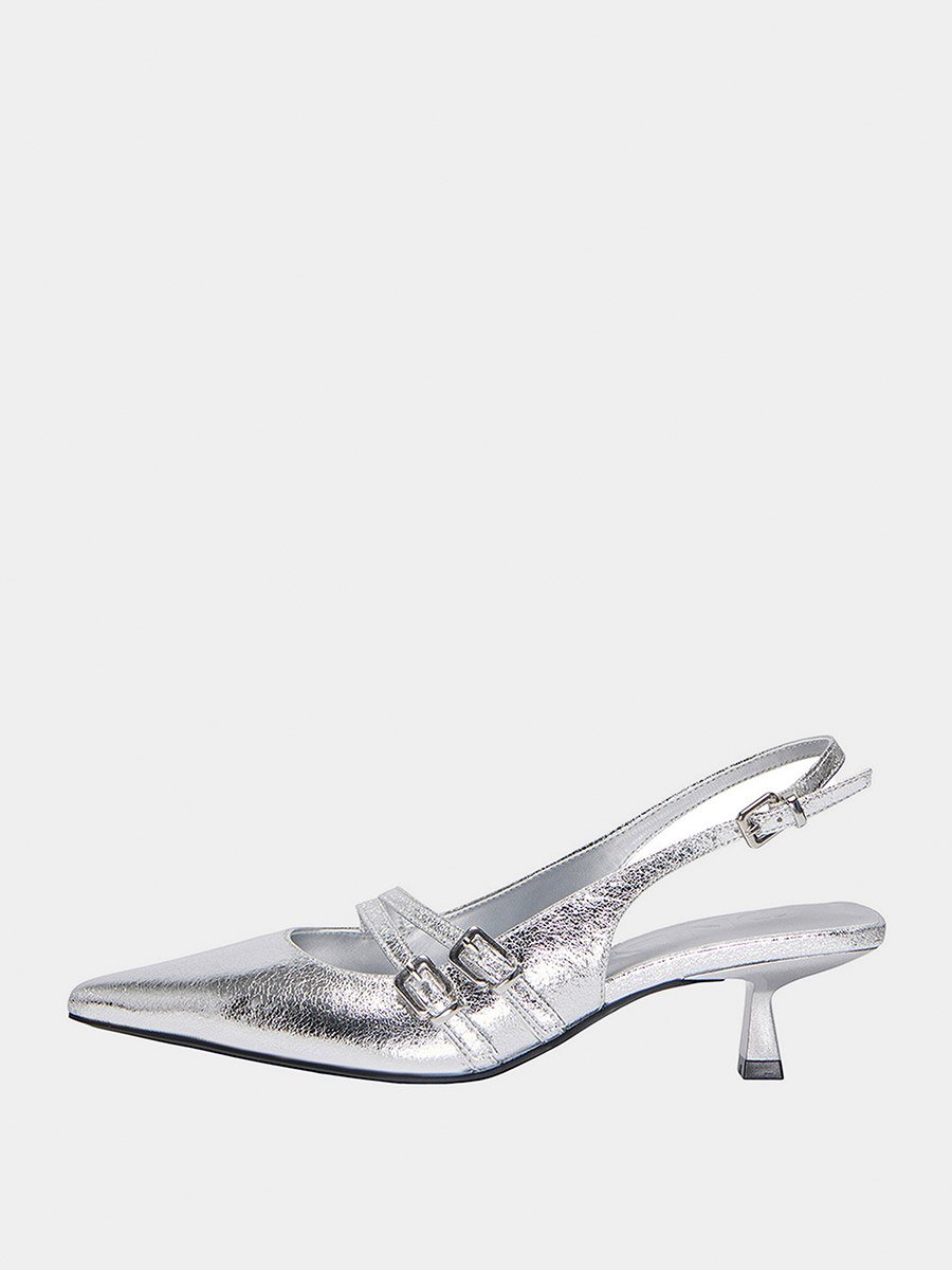 Silver Plain Buckle Pumps