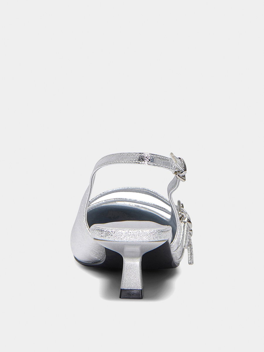 Silver Plain Buckle Pumps