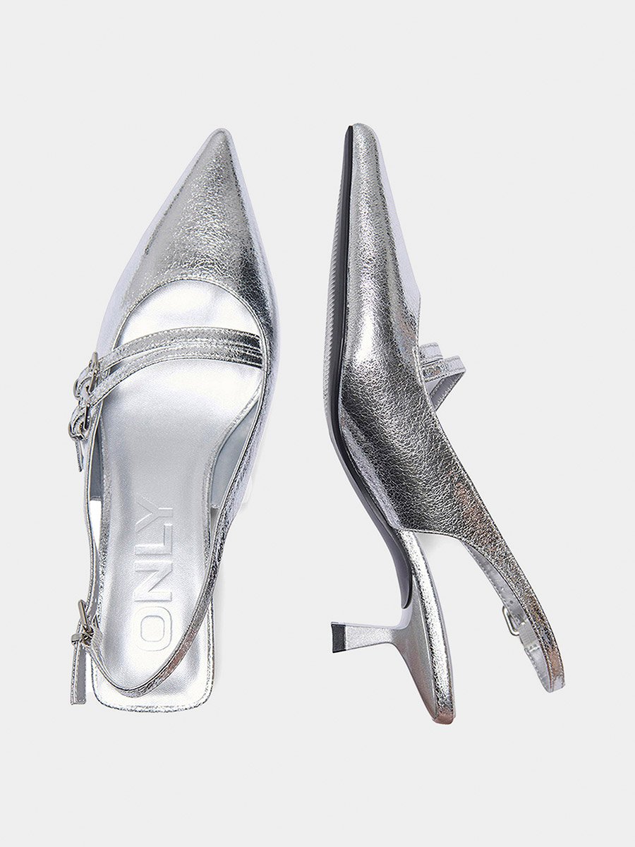 Silver Plain Buckle Pumps
