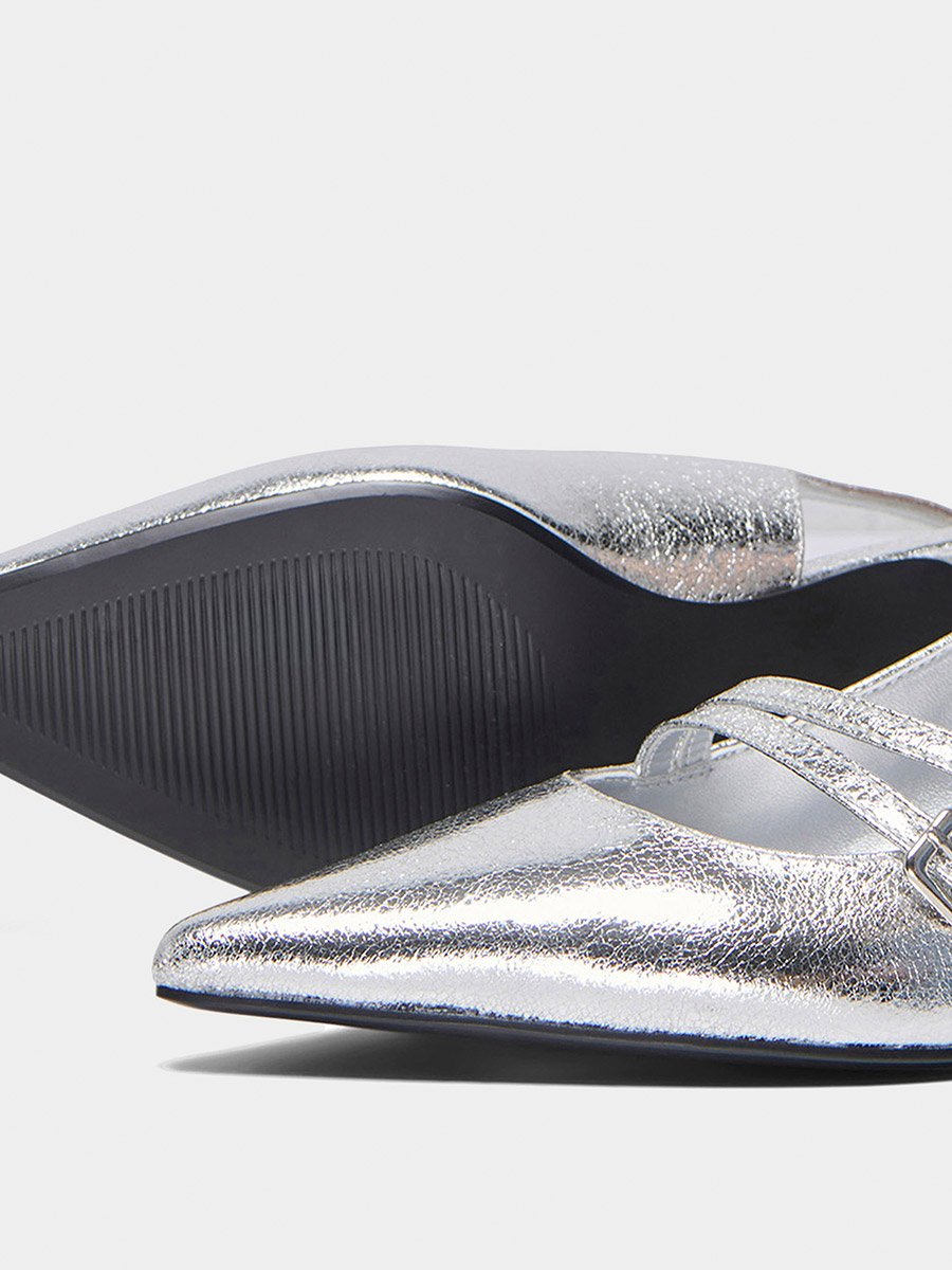 Silver Plain Buckle Pumps