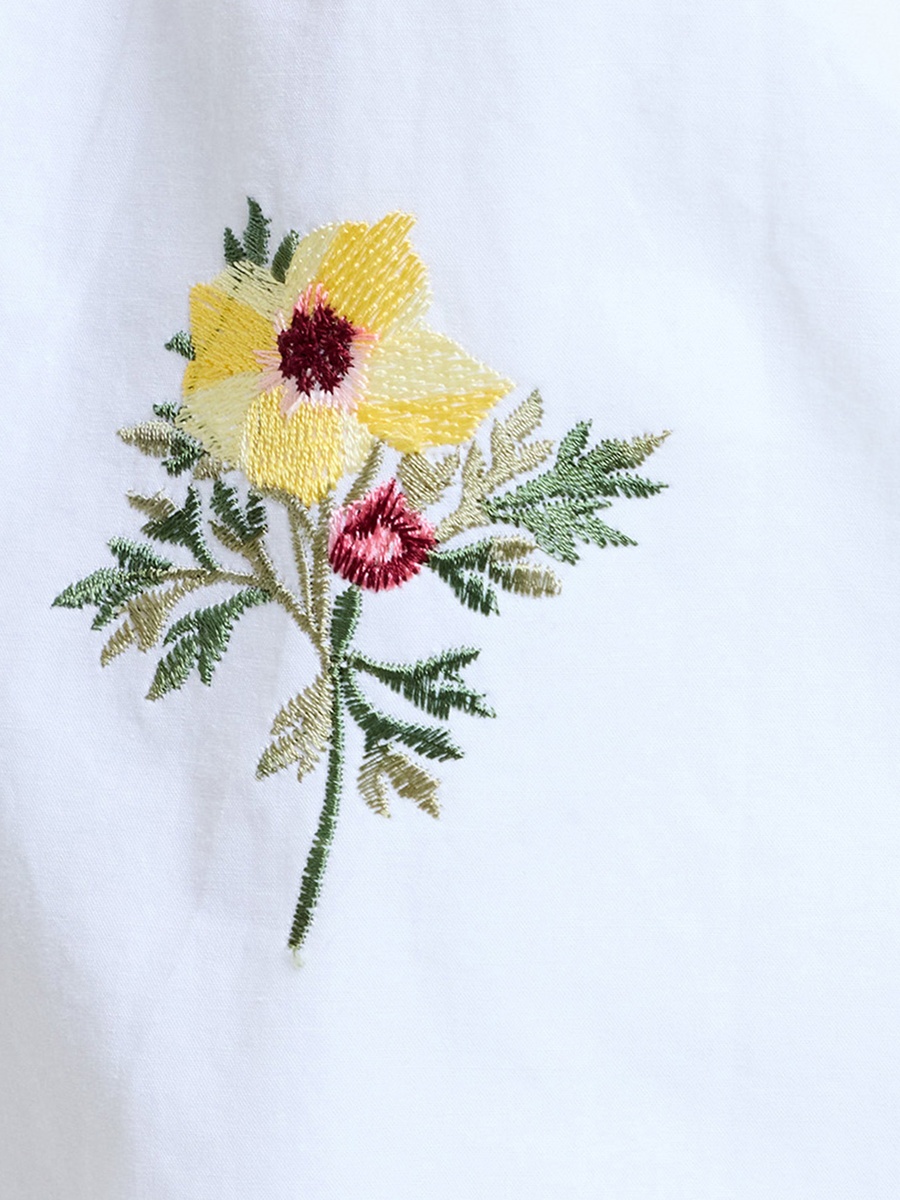  White Cotton Floral Embroidered Shorts