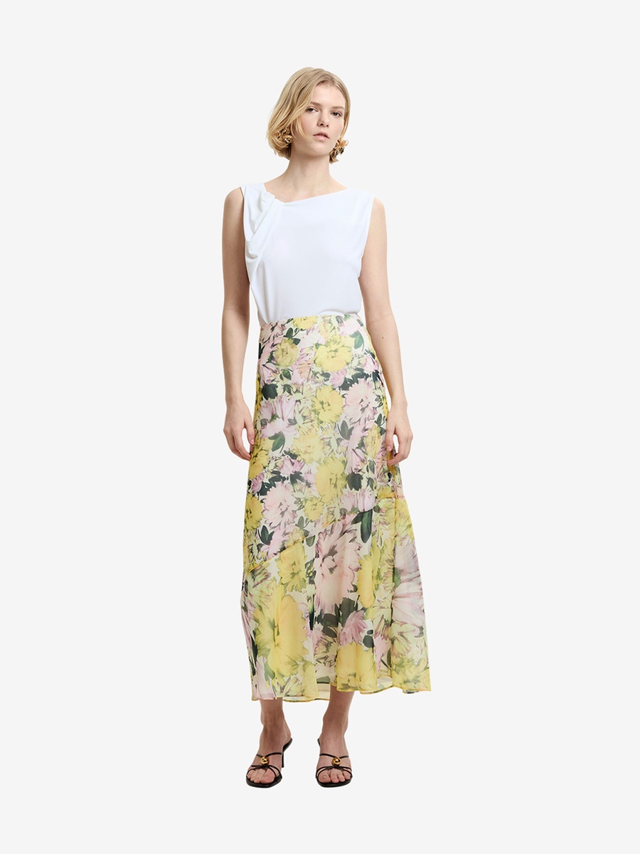 Yellow Floral Chiffon Skirt
