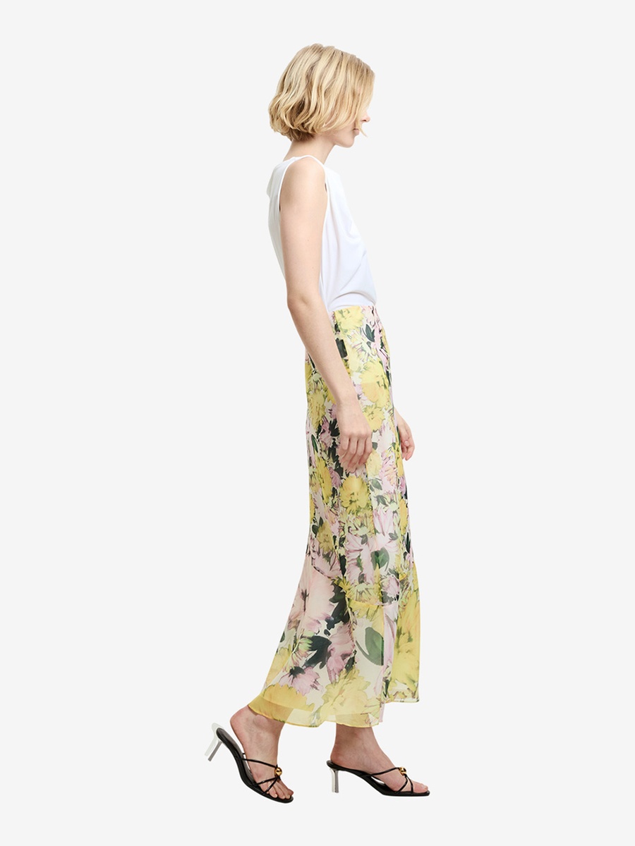 Yellow Floral Chiffon Skirt