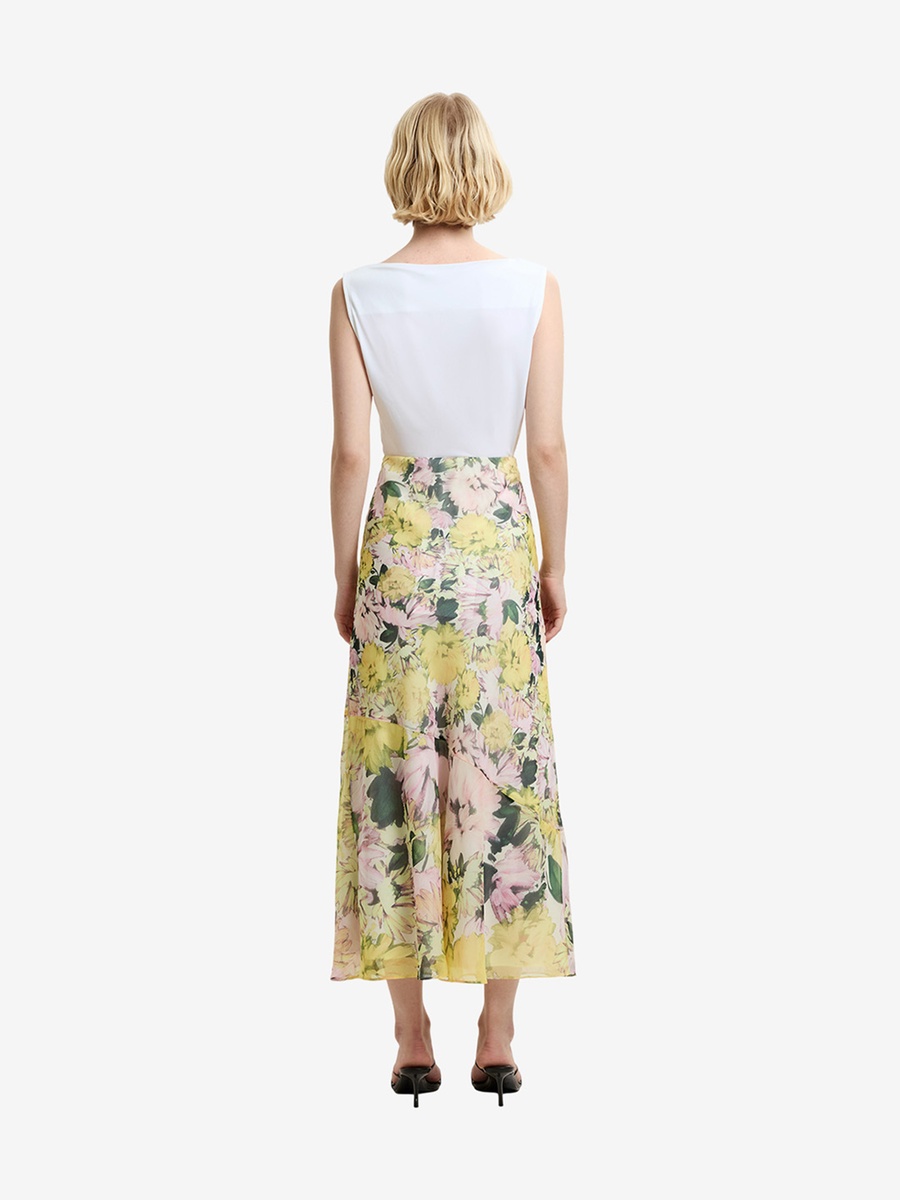Yellow Floral Chiffon Skirt
