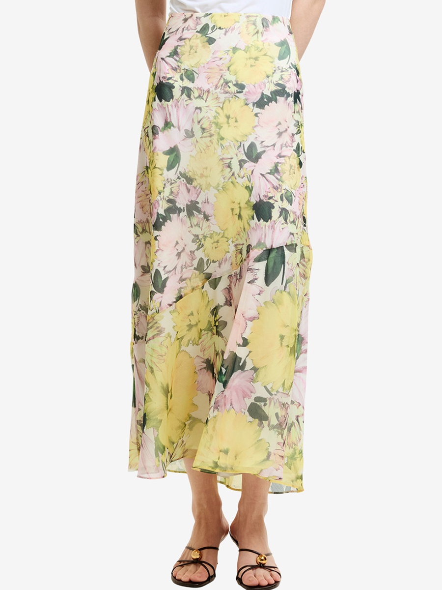 Yellow Floral Chiffon Skirt
