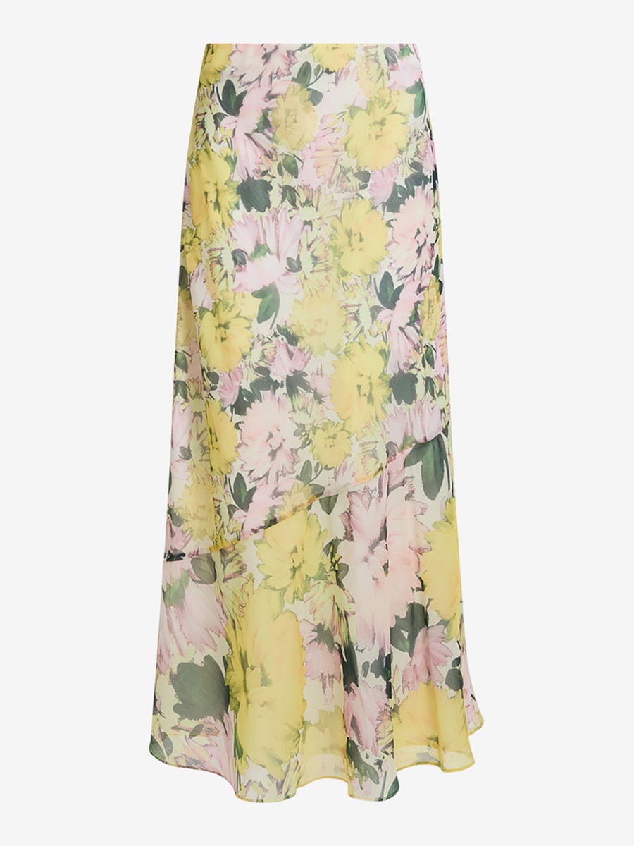 Yellow Floral Chiffon Skirt