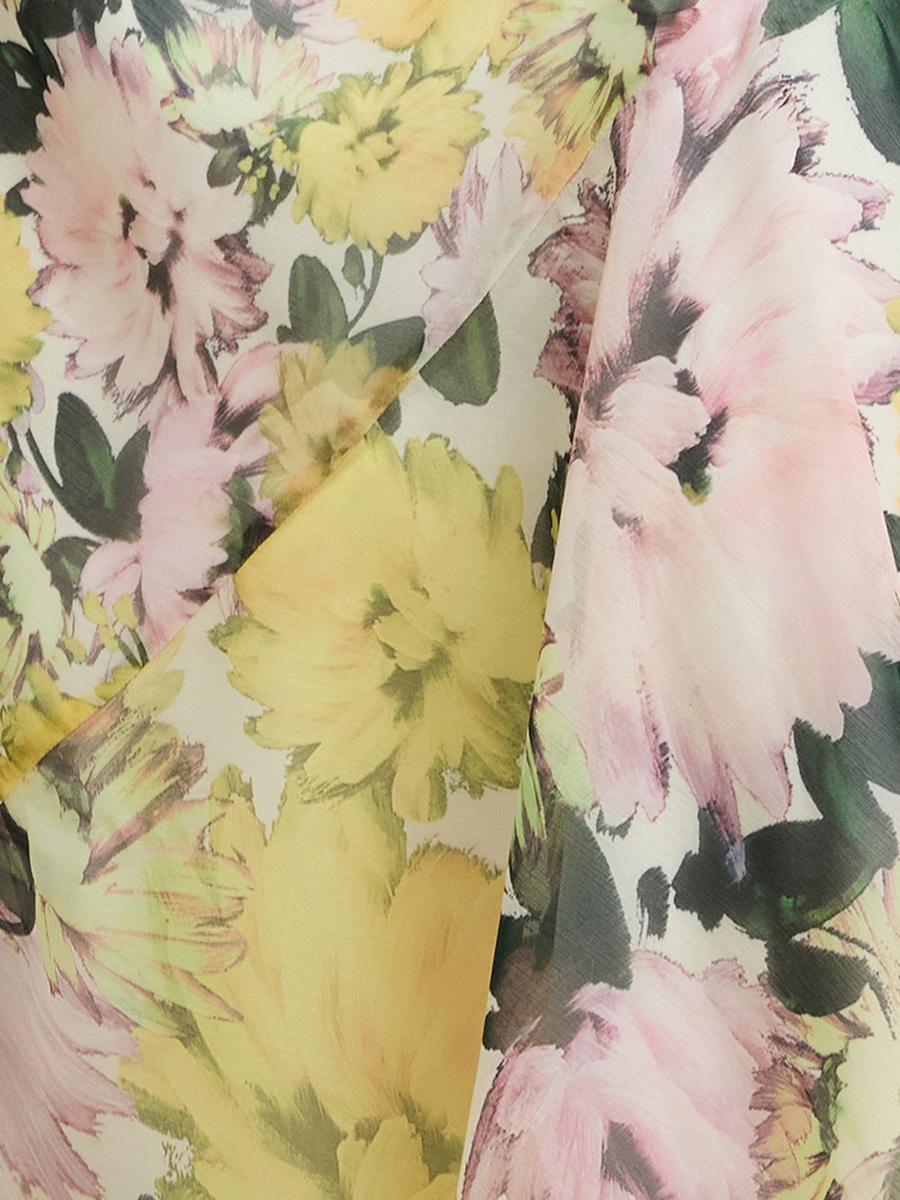 Yellow Floral Chiffon Skirt