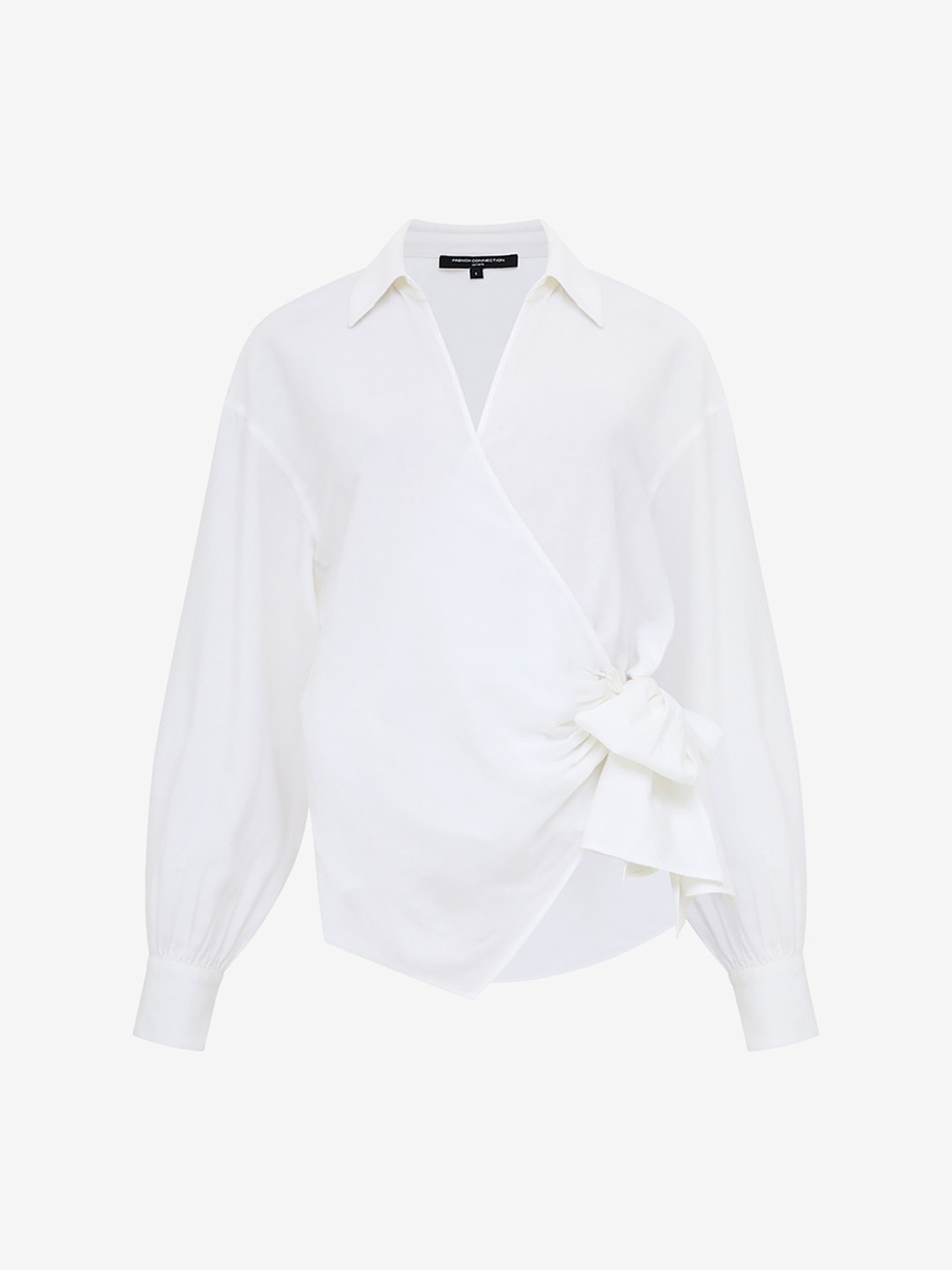 White Ariette Linen Blend Wrap Over Top