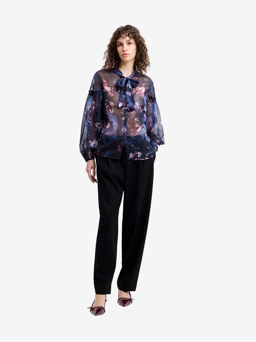 Navy Bow Tie Sheer Top