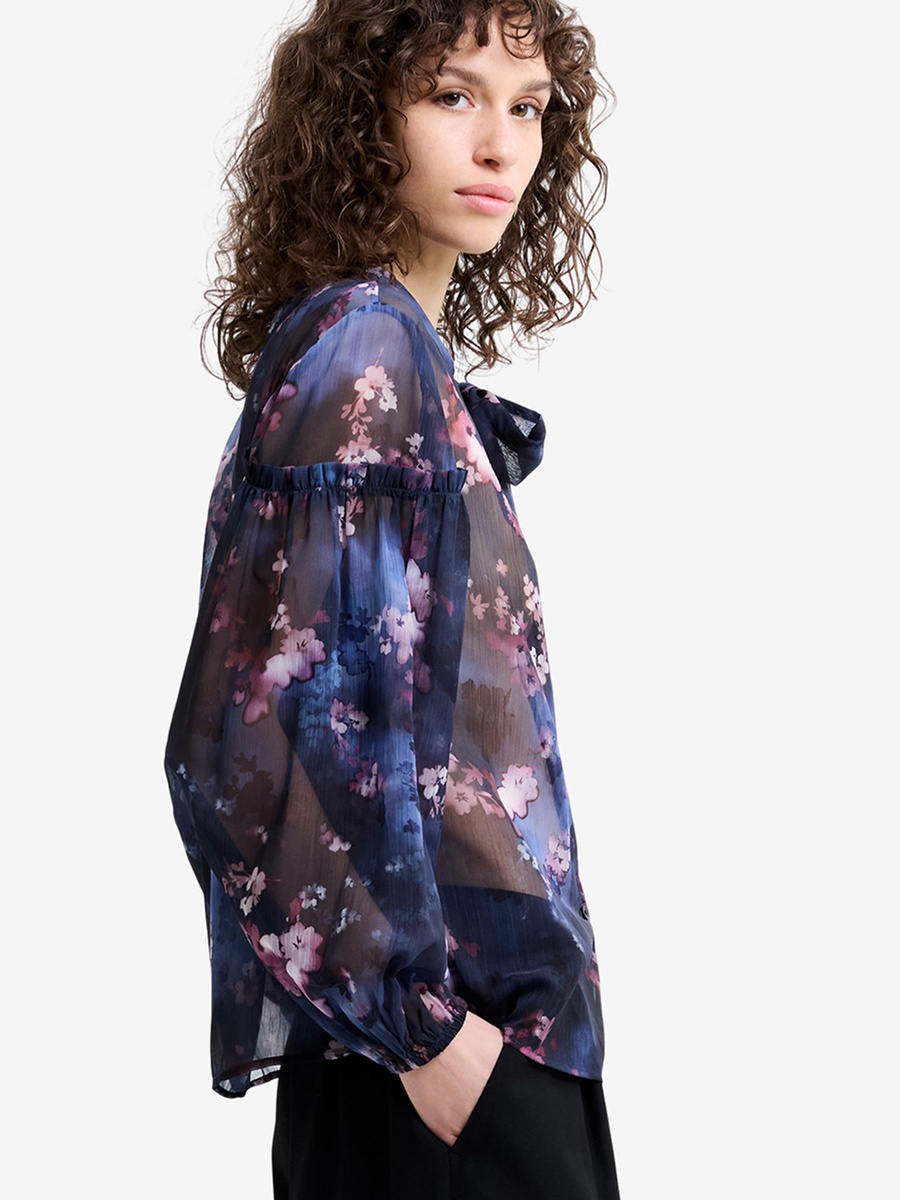 Navy Bow Tie Sheer Top