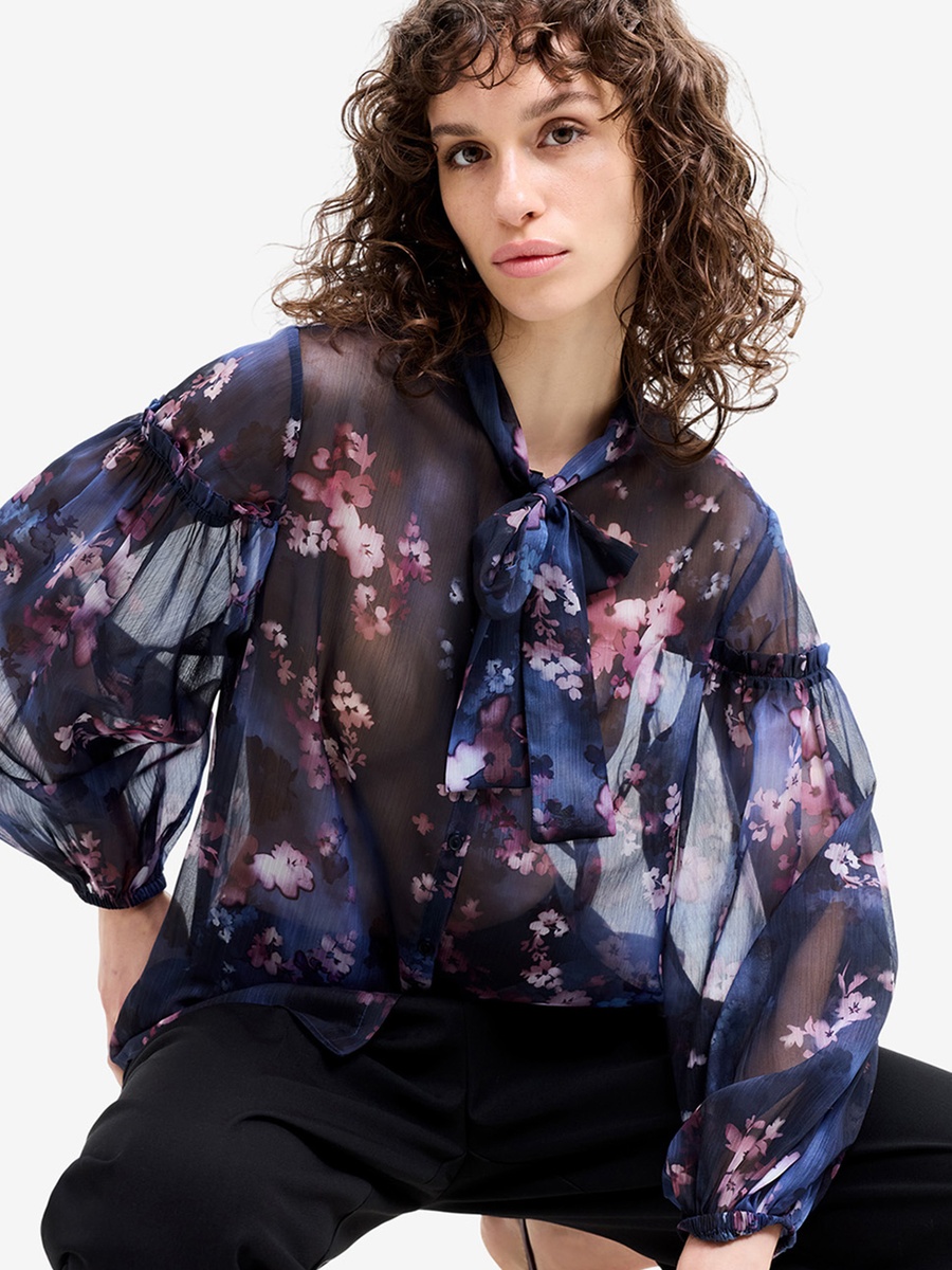 Navy Bow Tie Sheer Top