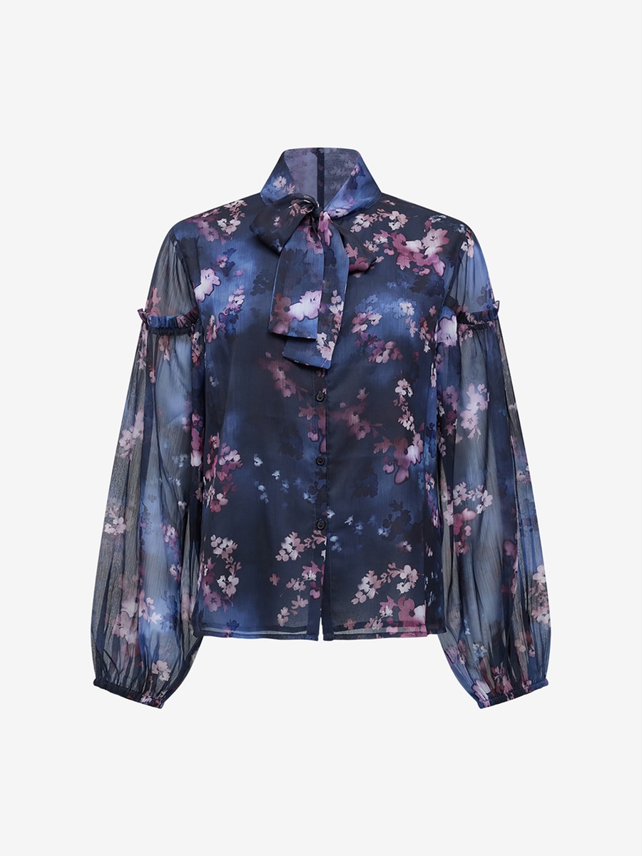Navy Bow Tie Sheer Top