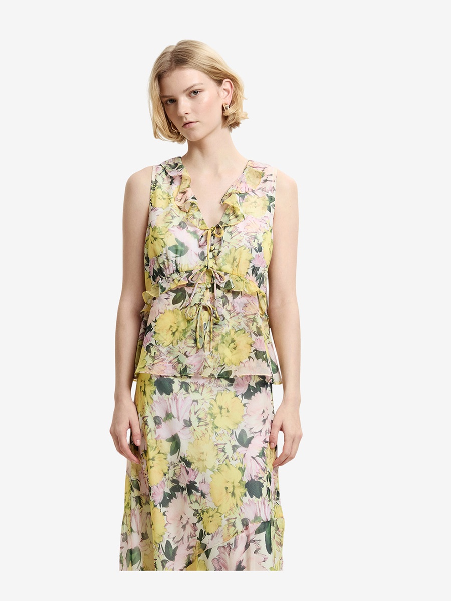 Carla Chiffon Floral Sleeveless Tie Up Top